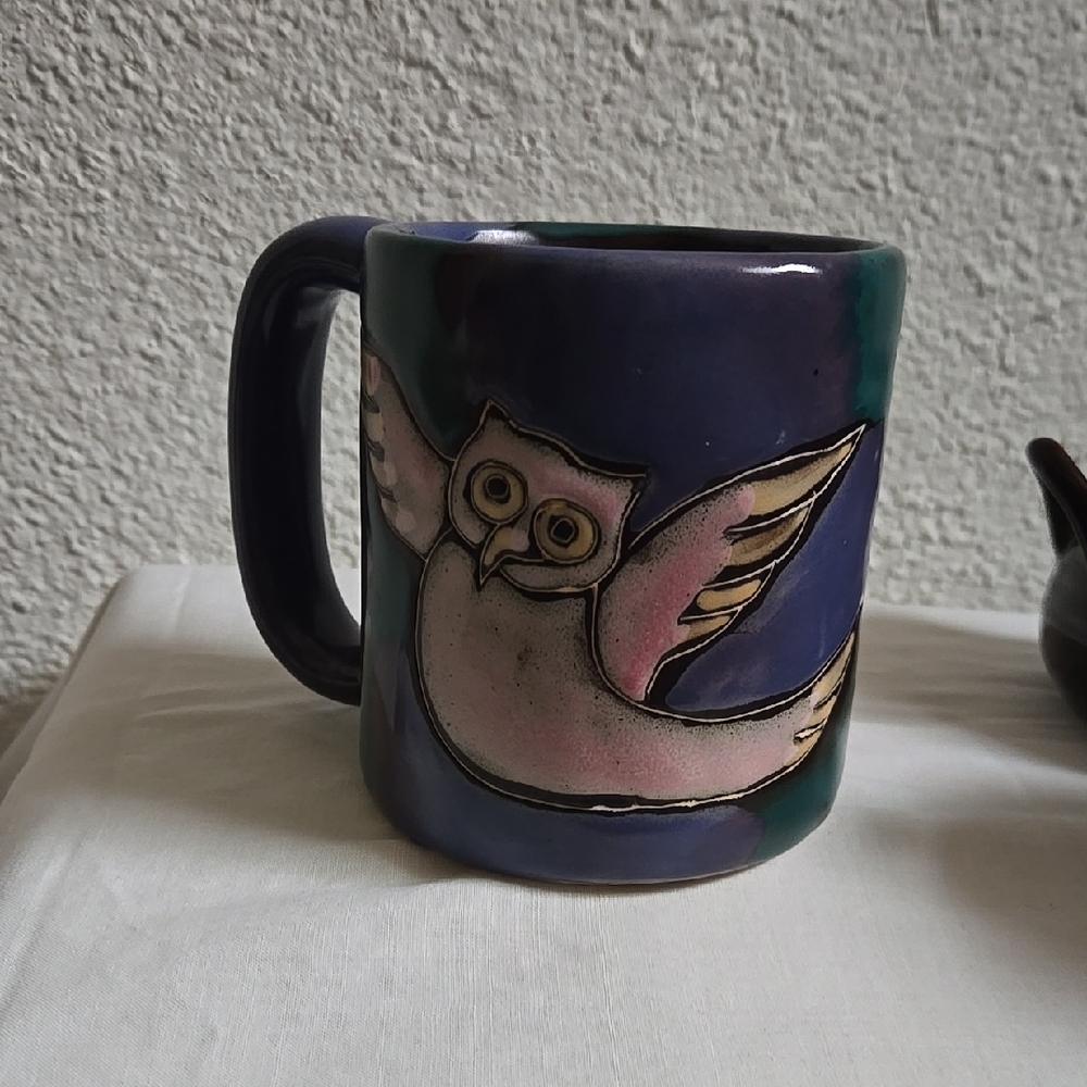 Mara Mexico Art Pottery Colorful Owl/Butterfly Mug